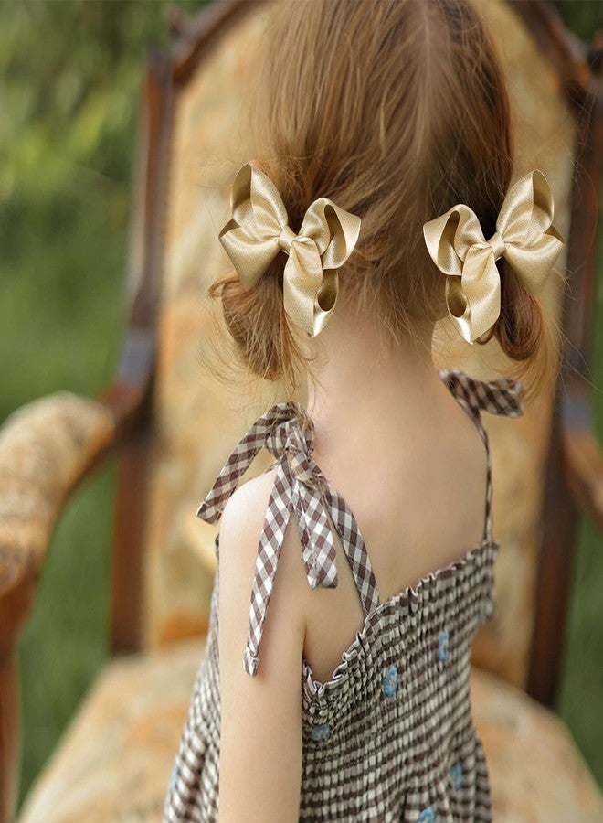 KCHIES 4" Big Shiny Glitter Ribbon Hair Bows Alligator Clips Barrettes Hand-made Champagne Gold Bowknot Hair Accessories for little Teen Toddler Girls Kids Christmas New Year Gift in Pairs - Image 3